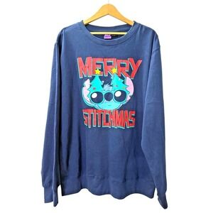 NEW Disney Stitch Sweatshirt Mens XL Pullover Blue Merry Stitchmas Christmas